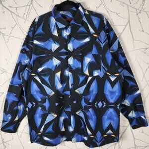 Signum Blue Artsy Kaleidoscope Print 100% Cotton Button Front Shirt